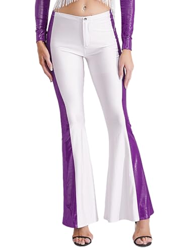 Riismen Damen Cowgirl Hose Farbblock Schlaghosen Western Cowboy Kostüm Halloween Cosplay Fasching Kostüm Clubwear Violett L von Riismen
