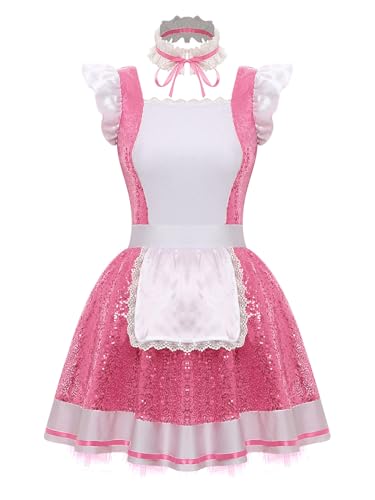 Riismen Damen Dienstmädchen Kostüm Maid Kleid Französisches Magd Uniform Pailletten Tütü Kleid Cosplay Unterwäsche Halloween Karnevalskostüm Rosa XL Riismen Damen Dienstmädchen Kostüm Maid Kleid Französisches Magd Uniform Pailletten Tütü Kleid Cosplay Unterwäsche Halloween Karnevalskostüm Rosa XL von Riismen