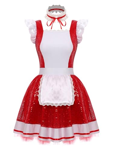 Riismen Damen Dienstmädchen Kostüm Maid Kleid Französisches Magd Uniform Pailletten Tütü Kleid Cosplay Unterwäsche Halloween Karnevalskostüm Rot L Riismen Damen Dienstmädchen Kostüm Maid Kleid Französisches Magd Uniform Pailletten Tütü Kleid Cosplay Unterwäsche Halloween Karnevalskostüm Rot L von Riismen