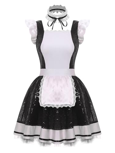 Riismen Damen Dienstmädchen Kostüm Maid Kleid Französisches Magd Uniform Pailletten Tütü Kleid Cosplay Unterwäsche Halloween Karnevalskostüm Schwarz XXL Riismen Damen Dienstmädchen Kostüm Maid Kleid Französisches Magd Uniform Pailletten Tütü Kleid Cosplay Unterwäsche Halloween Karnevalskostüm Schwarz XXL von Riismen