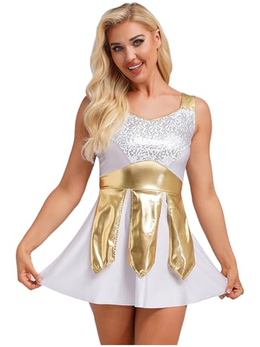 Riismen Damen Griechische Göttin Kostüm Griechisches Kleid Metallic Patchwork Kleid Vintage Ärmellos Minikleid Halloween Cosplay Karnevalskostüm Weiß M Riismen Damen Griechische Göttin Kostüm Griechisches Kleid Metallic Patchwork Kleid Vintage Ärmellos Minikleid Halloween Cosplay Karnevalskostüm Weiß M von Riismen
