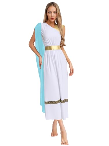 Riismen Damen Griechische Göttin Kostüm Halloween Römische Toga Festival Outfit Antike Prinzessinnenkleid Karneval Kostüm Mottopartys Hellblau L von Riismen
