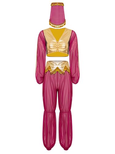 Riismen Damen Halloween Arabische Prinzessin Kostüm Cosplay Metallic Patchwork Oberteile mit Mesh Hosen und Schleier Bauchtanz Kostüm Faschingskostüm Hot Pink M Riismen Damen Halloween Arabische Prinzessin Kostüm Cosplay Metallic Patchwork Oberteile mit Mesh Hosen und Schleier Bauchtanz Kostüm Faschingskostüm Hot Pink M von Riismen