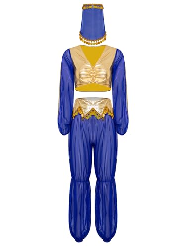 Riismen Damen Halloween Arabische Prinzessin Kostüm Cosplay Metallic Patchwork Oberteile mit Mesh Hosen und Schleier Bauchtanz Kostüm Faschingskostüm Königsblau S Riismen Damen Halloween Arabische Prinzessin Kostüm Cosplay Metallic Patchwork Oberteile mit Mesh Hosen und Schleier Bauchtanz Kostüm Faschingskostüm Königsblau S von Riismen