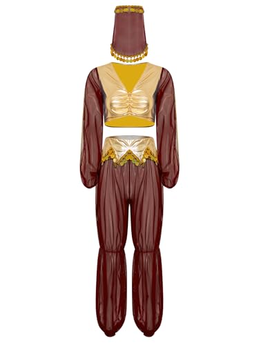 Riismen Damen Halloween Arabische Prinzessin Kostüm Cosplay Metallic Patchwork Oberteile mit Mesh Hosen und Schleier Bauchtanz Kostüm Faschingskostüm Rot XXL Riismen Damen Halloween Arabische Prinzessin Kostüm Cosplay Metallic Patchwork Oberteile mit Mesh Hosen und Schleier Bauchtanz Kostüm Faschingskostüm Rot XXL von Riismen