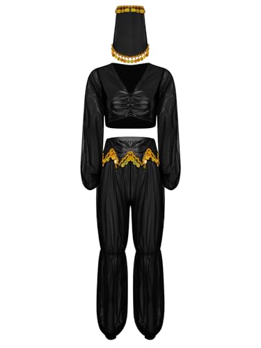 Riismen Damen Halloween Arabische Prinzessin Kostüm Cosplay Metallic Patchwork Oberteile mit Mesh Hosen und Schleier Bauchtanz Kostüm Faschingskostüm Schwarz XXL Riismen Damen Halloween Arabische Prinzessin Kostüm Cosplay Metallic Patchwork Oberteile mit Mesh Hosen und Schleier Bauchtanz Kostüm Faschingskostüm Schwarz XXL von Riismen