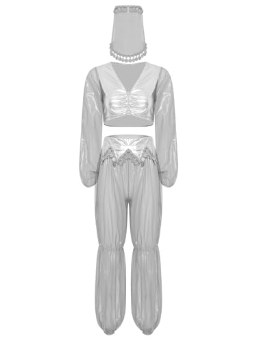Riismen Damen Halloween Arabische Prinzessin Kostüm Cosplay Metallic Patchwork Oberteile mit Mesh Hosen und Schleier Bauchtanz Kostüm Faschingskostüm Weiß L Riismen Damen Halloween Arabische Prinzessin Kostüm Cosplay Metallic Patchwork Oberteile mit Mesh Hosen und Schleier Bauchtanz Kostüm Faschingskostüm Weiß L von Riismen