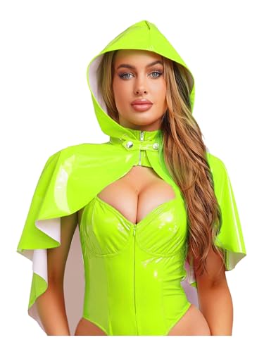 Riismen Damen Kapuzenumhang Aus Glänzendem Leder für Gothic Cosplay Halloween Karneval Mittelalter Renaissance Party Kostüm Leuchtendes Grün Einheitsgröße Riismen Damen Kapuzenumhang Aus Glänzendem Leder für Gothic Cosplay Halloween Karneval Mittelalter Renaissance Party Kostüm Leuchtendes Grün Einheitsgröße von Riismen