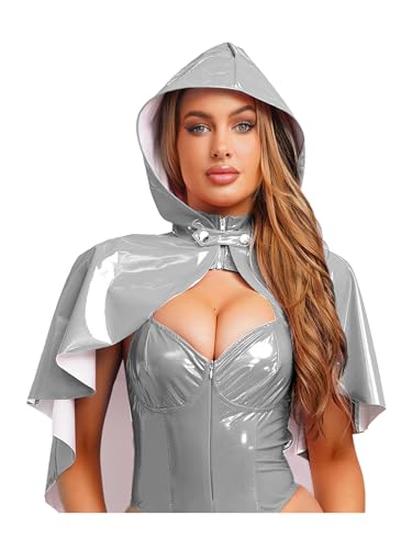 Riismen Damen Kapuzenumhang Aus Glänzendem Leder für Gothic Cosplay Halloween Karneval Mittelalter Renaissance Party Kostüm Silber Einheitsgröße Riismen Damen Kapuzenumhang Aus Glänzendem Leder für Gothic Cosplay Halloween Karneval Mittelalter Renaissance Party Kostüm Silber Einheitsgröße von Riismen