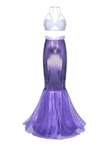 Riismen Damen Meerjungfrau Kostüm Set Metallic Fischschwanz Rock Muschel Bh Mit Perlenketten Halloween Cosplay Karnevalskostüm Mottopartys Clubwear Typ F XL Riismen Damen Meerjungfrau Kostüm Set Metallic Fischschwanz Rock Muschel Bh Mit Perlenketten Halloween Cosplay Karnevalskostüm Mottopartys Clubwear Typ F XL von Riismen
