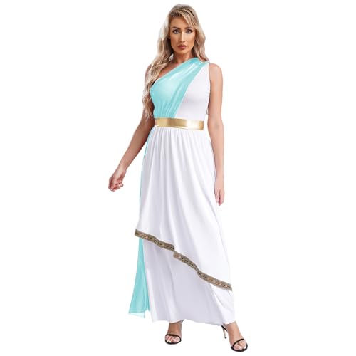Riismen Ein Schulterfreies Kleid Abendball Damen Verkleidung Griechische Göttin Kostüm Halloween Karneval Cosplay Hellblau XXL Riismen Ein Schulterfreies Kleid Abendball Damen Verkleidung Griechische Göttin Kostüm Halloween Karneval Cosplay Hellblau XXL von Riismen