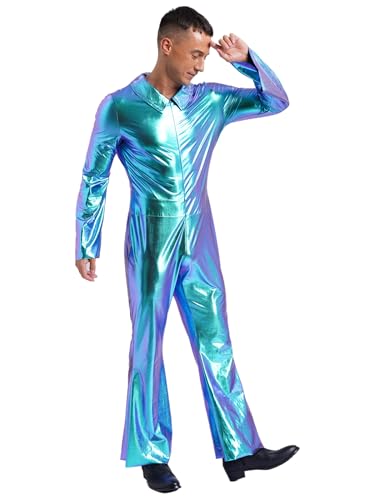 Riismen Glänzender Metallanzug Für Herren Reißverschluss Bodysuit 70er Jahre Disco Kostüm Tanzpartys Hippie Auftritte Blau XXL Riismen Glänzender Metallanzug Für Herren Reißverschluss Bodysuit 70er Jahre Disco Kostüm Tanzpartys Hippie Auftritte Blau XXL von Riismen