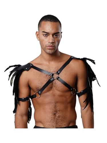Riismen Gothic Punk Kostüm Herren Halloween Verstellbare Leder Shrug Mit Federriemen Savage Kostüm Festival Outfit Cosplay Fasching Kostüm Rave Outfit Schwarz Einheitsgröße von Riismen