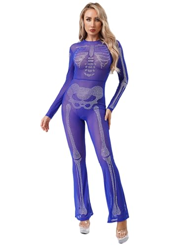 Riismen Halloween Skelett Kostüm Damen Skull Skelett Body Durchsichtige Mesh Bodysuit Glitzer Catsuit Cosplay Karneval Faschingskostüm Königsblau 3XL Riismen Halloween Skelett Kostüm Damen Skull Skelett Body Durchsichtige Mesh Bodysuit Glitzer Catsuit Cosplay Karneval Faschingskostüm Königsblau 3XL von Riismen