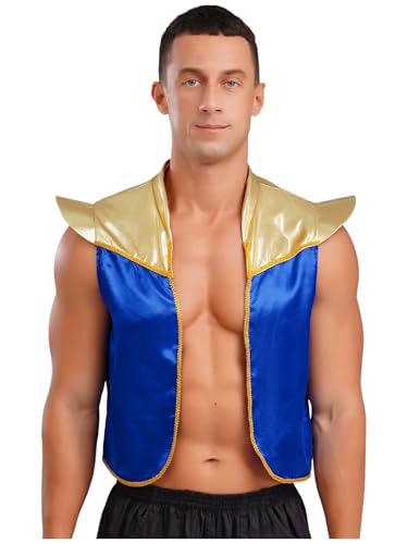 Riismen Herren Arabischer Prinz Kostüm Halloween Arabische Weste Ärmellos Tank Top Dubai Kostüm Festival Outfit Fasching Kostüm Clubwear Königsblau XL von Riismen