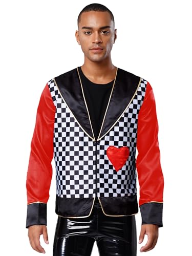 Riismen Herren Herzkönig Kostüm Rennfahrer Kostüm Racer Babe Kostüme Kariert Jacket Tiefe V-ausschnitt Mantel Faschingskostüm Halloween Rave Outfit Schwarz L von Riismen