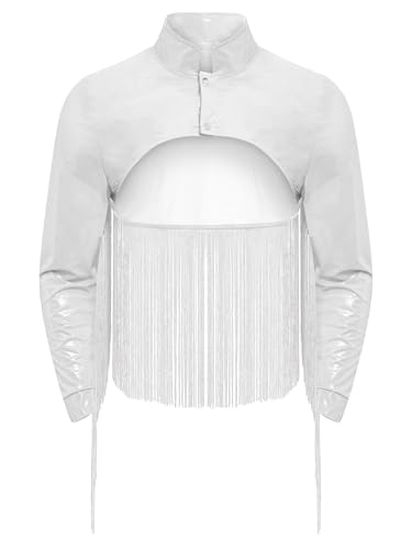 Riismen Herren Lack Leder Jacke Fransen Crop Tops Langarm Oberteile Rave Party Outfit Clubwear Faschingskostüm Silber M Riismen Herren Lack Leder Jacke Fransen Crop Tops Langarm Oberteile Rave Party Outfit Clubwear Faschingskostüm Silber M von Riismen