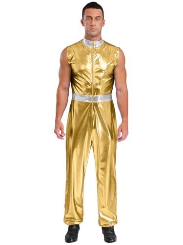 Riismen Herren Metallic Overall Ärmellos Jumpsuit Disco Kostüm Hippie Outfit Halloween Fasching Kostüm Rave Outfit Gold 3XL Riismen Herren Metallic Overall Ärmellos Jumpsuit Disco Kostüm Hippie Outfit Halloween Fasching Kostüm Rave Outfit Gold 3XL von Riismen