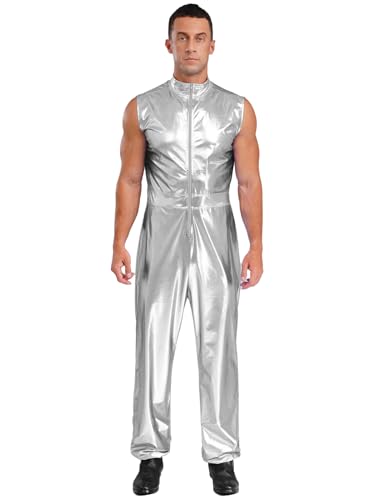 Riismen Herren Metallic Overall Ärmellos Jumpsuit Disco Kostüm Hippie Outfit Halloween Fasching Kostüm Rave Outfit Silber 3XL Riismen Herren Metallic Overall Ärmellos Jumpsuit Disco Kostüm Hippie Outfit Halloween Fasching Kostüm Rave Outfit Silber 3XL von Riismen