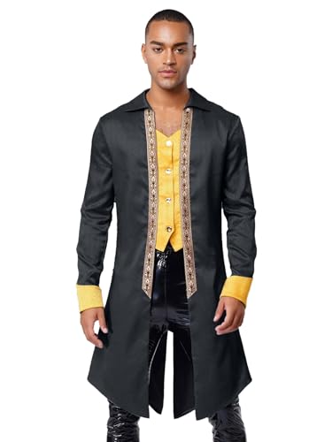 Riismen Herren Renaissance Kostüm Halloween Gothic Frack Viking Pirate Jacke Vintage Langarm Mantel Cosplay Faschingskostüm Rave Outfit Mottopartys von Riismen