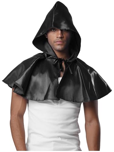 Riismen Herren Umhang mit Kapuzen Grim Reaper Kostüm Mittelalter Kostüme Festival Outfit Halloween Cosplay Faschingskostüm Rave Outfit Schwarz Einheitsgröße von Riismen