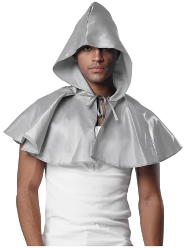 Riismen Herren Umhang mit Kapuzen Grim Reaper Kostüm Mittelalter Kostüme Festival Outfit Halloween Cosplay Faschingskostüm Rave Outfit Silber Einheitsgröße von Riismen