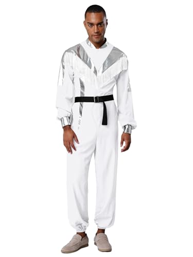 Riismen Herren Weltraum Cowboy Kostüm Astronauten Kostüm Farbblock Overall Fransen Jumpsuit Cosplay Halloween Faschingskostüm von Riismen
