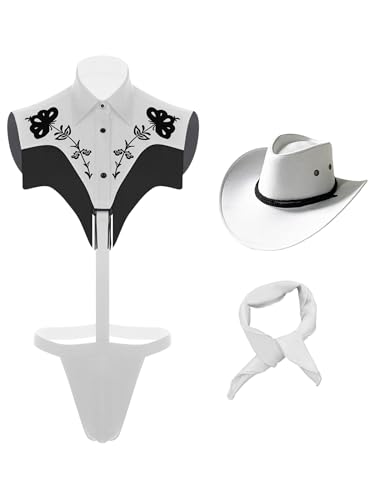 Riismen Herren Western Cowboy Kostüm Set Ärmellose T-back-bodysuit mit Mütze und Bandana Halloween Faschingskostüm Clubwear Weiß XL Riismen Herren Western Cowboy Kostüm Set Ärmellose T-back-bodysuit mit Mütze und Bandana Halloween Faschingskostüm Clubwear Weiß XL von Riismen