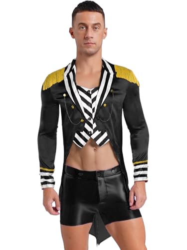 Riismen Herren Zirkus Kostüm Dompteur Uniform Langarm Frack Jacket Halloween Cosplay Karnevalskostüm Rave Outfit von Riismen