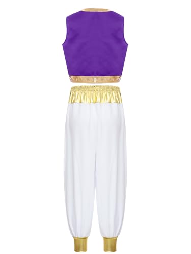 Riismen Junge Prinz Arabisch Kostüm Weste Mit Goldener Hose Ball Halloween Karneval Party Cosplay Show Lila 158-164 von Riismen