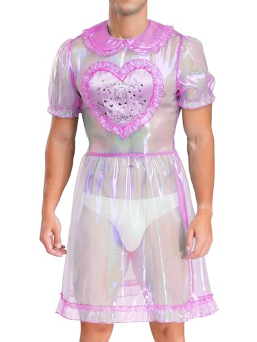 Riismen Maid Kleid Herren Transparent Sissy Miniklied A-Linien Partykleid mit Puffärmel Männer Cosplay Karnevals Kostüm Violett M Riismen Maid Kleid Herren Transparent Sissy Miniklied A-Linien Partykleid mit Puffärmel Männer Cosplay Karnevals Kostüm Violett M von Riismen