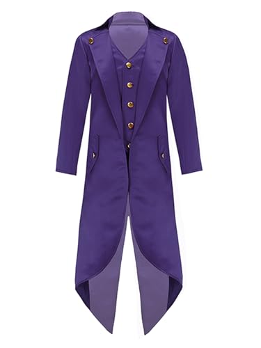 Riismen Mittelalterlicher Renaissance Prinz Kinder Mantel Piraten Vampir Halloween Kostüm Junge Vintage Blazer Schwalbenschwanz Frack Cosplay Verkleidung Lila 122-128 von Riismen