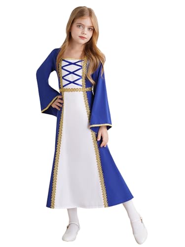 Riismen Mittelalterliches Prinzessinnenkleid Für Mädchen Renaissance Russland Abendkleid Für Mädchen Prinzessinnenverkleidung Herzogin Halloween Cosplay Königsblau 122-128 von Riismen