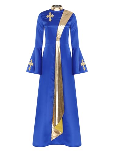 Riismen Priester Kostüm Damen Church Halloween Retro Toga Mit Trompetenärmel Robe Mittelalter Kostüm Festival Outfit Cosplay Karnevalskostüm Königsblau XXL von Riismen