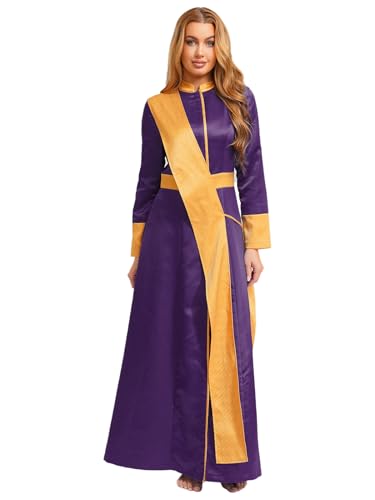 Riismen Priester Robe Damen Langarm Thobe Slim Fit Priester Kostüm mit Reißverschluss Vorne Frauen Cosplay Kostüm Clubwear Violett XXL Riismen Priester Robe Damen Langarm Thobe Slim Fit Priester Kostüm mit Reißverschluss Vorne Frauen Cosplay Kostüm Clubwear Violett XXL von Riismen