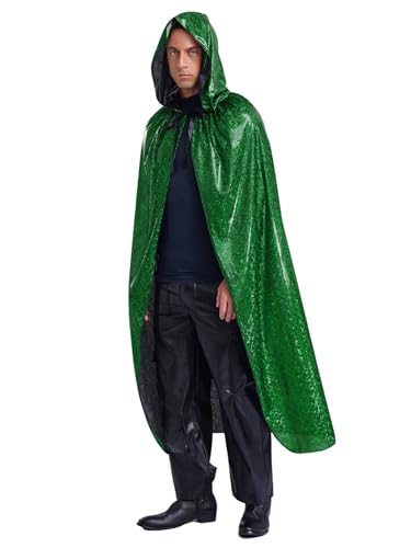 Riismen Retro Umhang herren glitzer Cape voller Länge Kapuzenumhang mit unregelmäßige Saum Mottoparty Halloween kostüm Grün XL Riismen Retro Umhang herren glitzer Cape voller Länge Kapuzenumhang mit unregelmäßige Saum Mottoparty Halloween kostüm Grün XL von Riismen