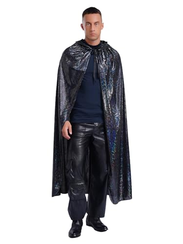 Riismen Retro Umhang herren glitzer Cape voller Länge Kapuzenumhang mit unregelmäßige Saum Mottoparty Halloween kostüm Schwarz M Riismen Retro Umhang herren glitzer Cape voller Länge Kapuzenumhang mit unregelmäßige Saum Mottoparty Halloween kostüm Schwarz M von Riismen