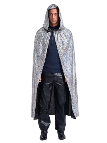 Riismen Retro Umhang herren glitzer Cape voller Länge Kapuzenumhang mit unregelmäßige Saum Mottoparty Halloween kostüm Silber M Riismen Retro Umhang herren glitzer Cape voller Länge Kapuzenumhang mit unregelmäßige Saum Mottoparty Halloween kostüm Silber M von Riismen