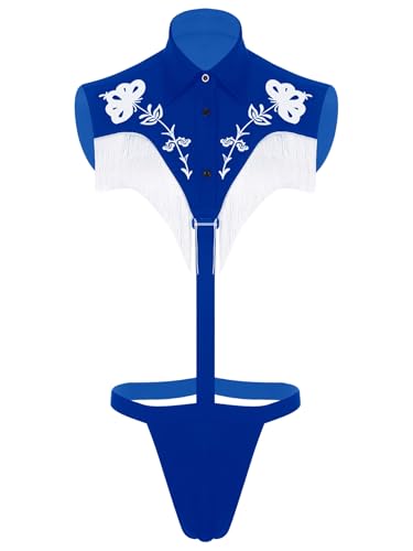 Riismen Western Cowboy Herren Ärmellos Jumpsuit Umschlag Halsumfang Bodysuit Ausgehöhlt Body Blumenmuster Fransen Gogo Party Outfit Königsblau L Riismen Western Cowboy Herren Ärmellos Jumpsuit Umschlag Halsumfang Bodysuit Ausgehöhlt Body Blumenmuster Fransen Gogo Party Outfit Königsblau L von Riismen