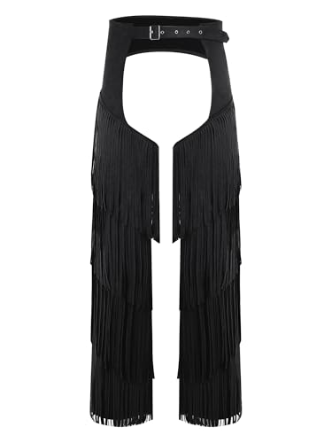 Riismen Western Hose Herren Cowboy Kostüm Wild West Chaps Hose mit Fransen Ouvert Pants Lose Lange Hosen Karneval Kostüm Mottoparty von Riismen