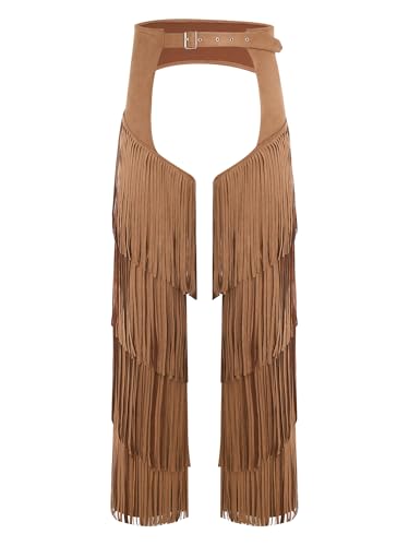Riismen Western Hose Herren Cowboy Kostüm Wild West Chaps Hose mit Fransen Ouvert Pants Lose Lange Hosen Karneval Kostüm Mottoparty von Riismen