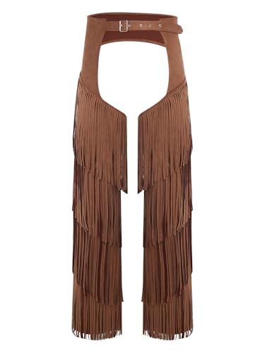 Riismen Western Hose Herren Cowboy Kostüm Wild West Chaps Hose mit Fransen Ouvert Pants Lose Lange Hosen Karneval Kostüm Mottoparty von Riismen