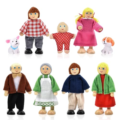 Riisoyu Puppenhaus Puppenfamilie Set, Holz Puppenhaus Puppen Figuren Puppen Spielset Biegepuppen Kinder Spiel Haus Puppenhaus Zubehör Spielzeug Geschenk von Riisoyu