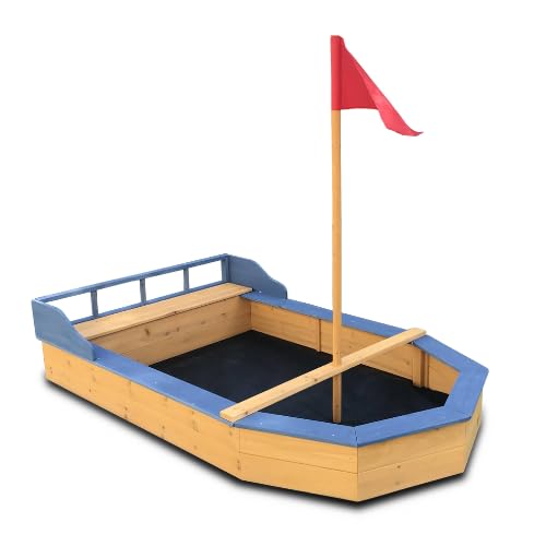 Rijoka Holzsandkasten Boot – Inklusive Bodenplane – Sitzbank mit Staufach – Spielgerät Blau – 1700x1000x1300mm Rijoka Holzsandkasten Boot – Inklusive Bodenplane – Sitzbank mit Staufach – Spielgerät Blau – 1700x1000x1300mm von Rijoka