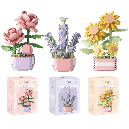 Mini Blumen Sukkulenten Klemmbausteine Set, 1033 Teile, Rosen Lavendel Topfpflanzen Bausatz, Geschenk für Erwachsene Frauen Mädchen, Home Deko Muttertag von Rilcn