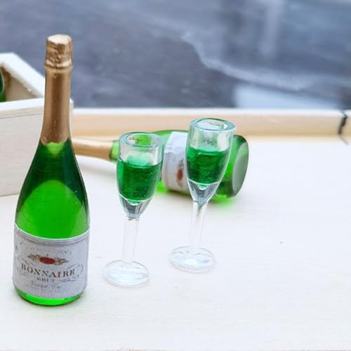 Miniatur Champagnerflasche mit 2 Gläsern, 1:12 Puppenhaus Champagnerflasche, Winzige Champagnerflasche Gläser, für Puppenhaus, Feengarten, Miniatur Bar (1 Champagnerflasche mit 2 Gläsern) von RillyRellow