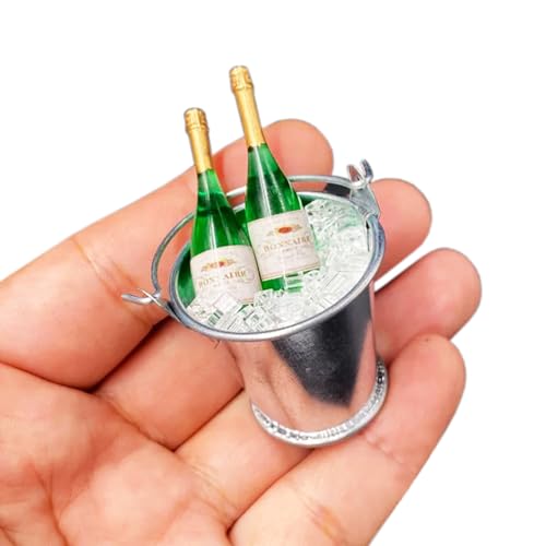 Miniatur Champagnerflasche mit 2 Gläsern, 1:12 Puppenhaus Champagnerflasche Winzige Champagnerflasche Gläser für Puppenhaus Feengarten Miniatur Bar (2 Champagnerflasche und 1 Eimer mit Eis) von RillyRellow