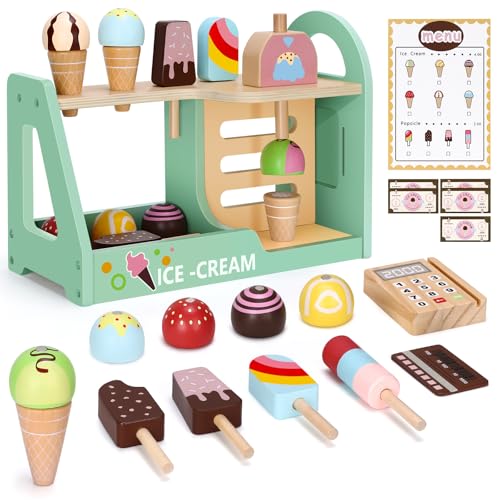 RILSO Geschenk Mädchen 2 3 4 Jahre,Spielzeug ab 2 3 4 Jahre Mädchen,Geschenk 2 3 4 Jahr,Eisdiele Eisladen Kinder Holz von Rilso