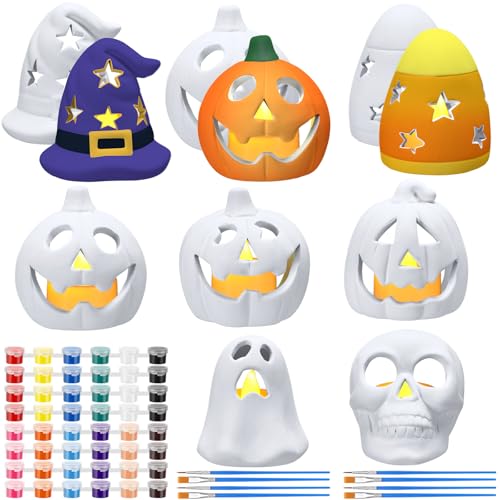 RimCereal 8 Set DIY Keramik Halloween Laternen Figuren Farbe Bastelset Unlackierte Keramik Kürbisse Schädel Geist Hexenhut Candy Corn Fertig zum Bemalen für Klassenzimmer Kunstprojekt Halloween Party RimCereal 8 Set DIY Keramik Halloween Laternen Figuren Farbe Bastelset Unlackierte Keramik Kürbisse Schädel Geist Hexenhut Candy Corn Fertig zum Bemalen für Klassenzimmer Kunstprojekt Halloween Party von RimCereal