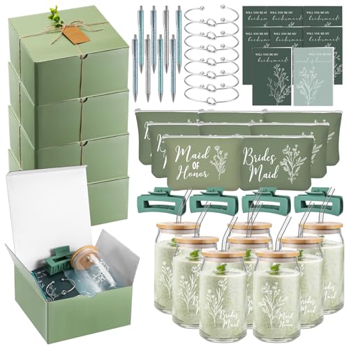 RimCereal 8-teiliges Set für Brautjungfern-Antragsboxen, Geschenke für Trauzeugin, 473 ml, Glasbecher, Make-up-Tasche, Glitzerstift, Einladungskarte, geknotetes Armband, Haarspange, Etikett RimCereal 8-teiliges Set für Brautjungfern-Antragsboxen, Geschenke für Trauzeugin, 473 ml, Glasbecher, Make-up-Tasche, Glitzerstift, Einladungskarte, geknotetes Armband, Haarspange, Etikett von RimCereal